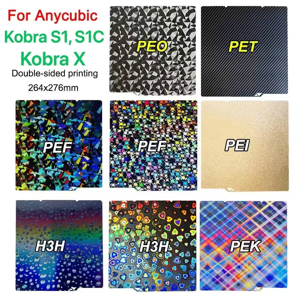 

For Anycubic Kobra X, S1, S1C PEI Sheet 264x276mm Double-sided Build Plate Pei For Anycubic Kobra S1 Combo Spring Steel Sheet