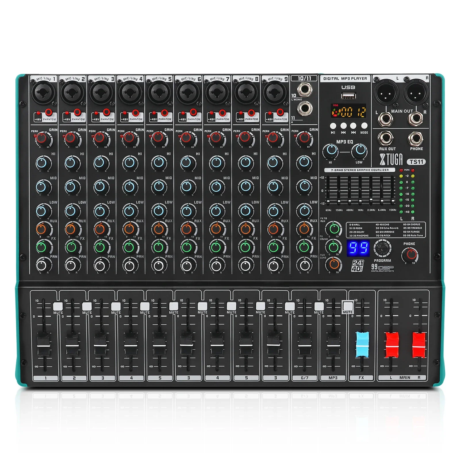 XTUGA Customized private molds TS11 Professional 11 Channel 99DSP Mixer USB MP3 Player consola de audio