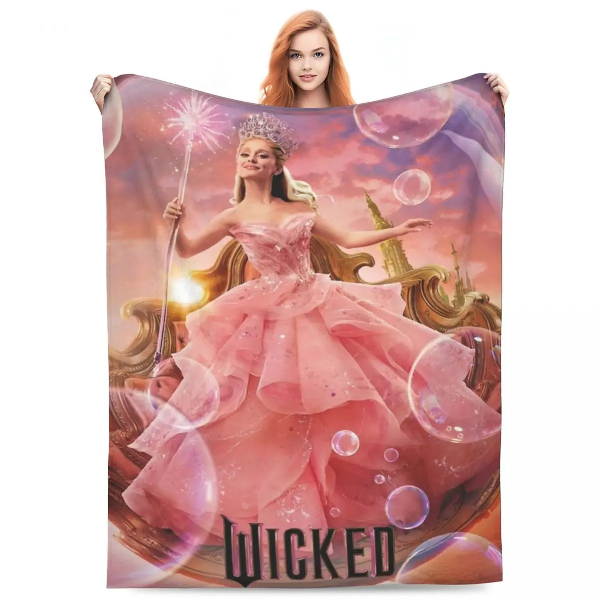 Wicked Musical Movie Glinda Poster Merch Blankets Flannel Sofa Throw Blanket Relax Warm for Outdoor Bedspreads