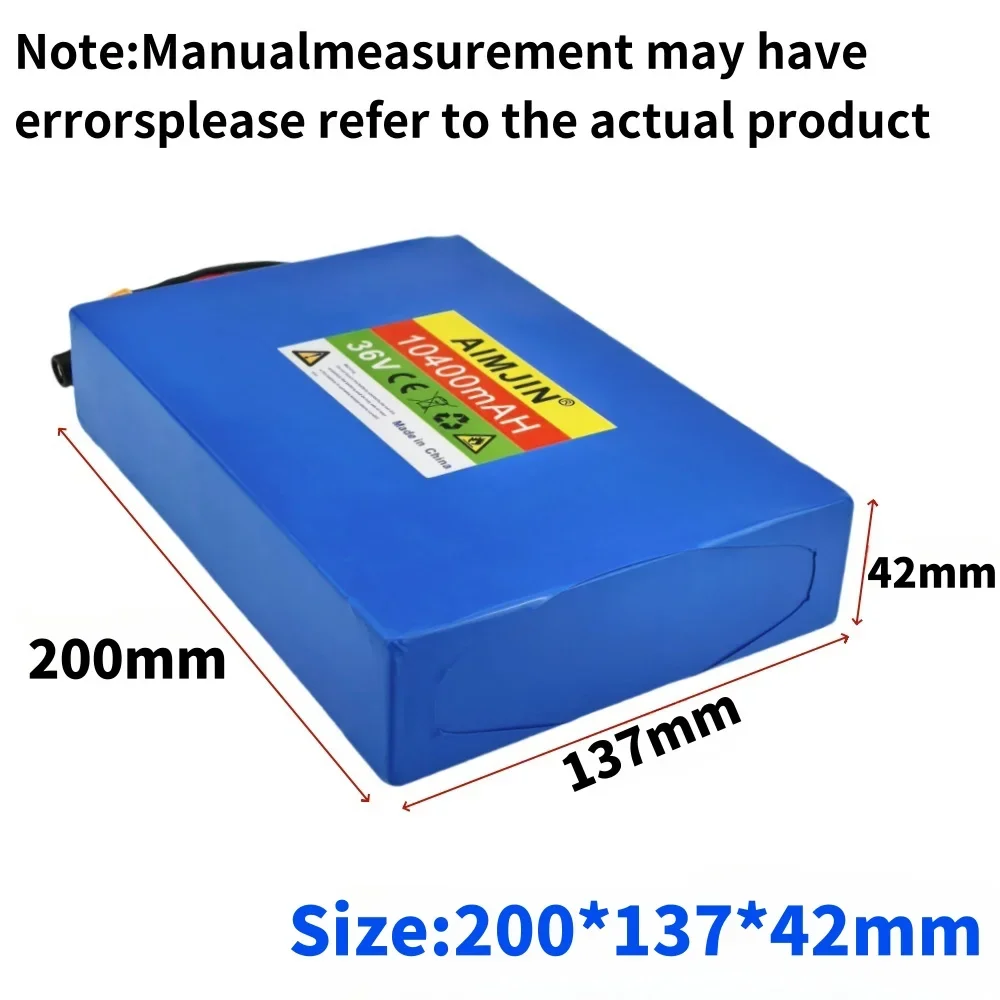 Bateria de iões de lítio, adequada para bicicletas, carros, scooters elétricas, BMS incorporado, 36V, 10400mAh, 10S4P