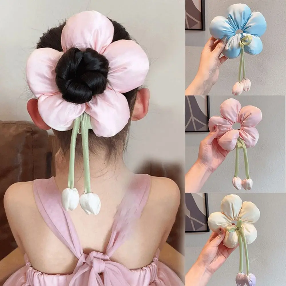 

Sweet Cloth Tulip Flowers Hair Rope Bowknot Elastic Floral Headrope Hair Scrunchie Women Girl