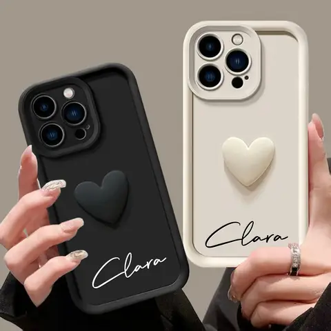 Custom Text Case For IPhone 17 16 15 14 13 12 11 Pro Max Mini 7 8 Plus SE 2020 2022 X XS XR 17Air 16E 3D Love Heart Soft Pattern
