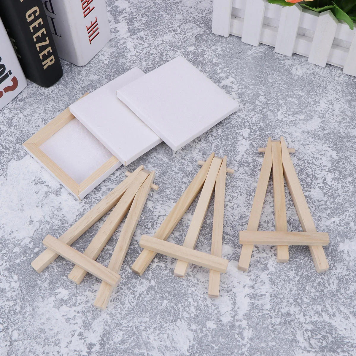 10 PCS Wedding Child Easel for Kids Small Display Easels Wooden Mini with Canvas Panel