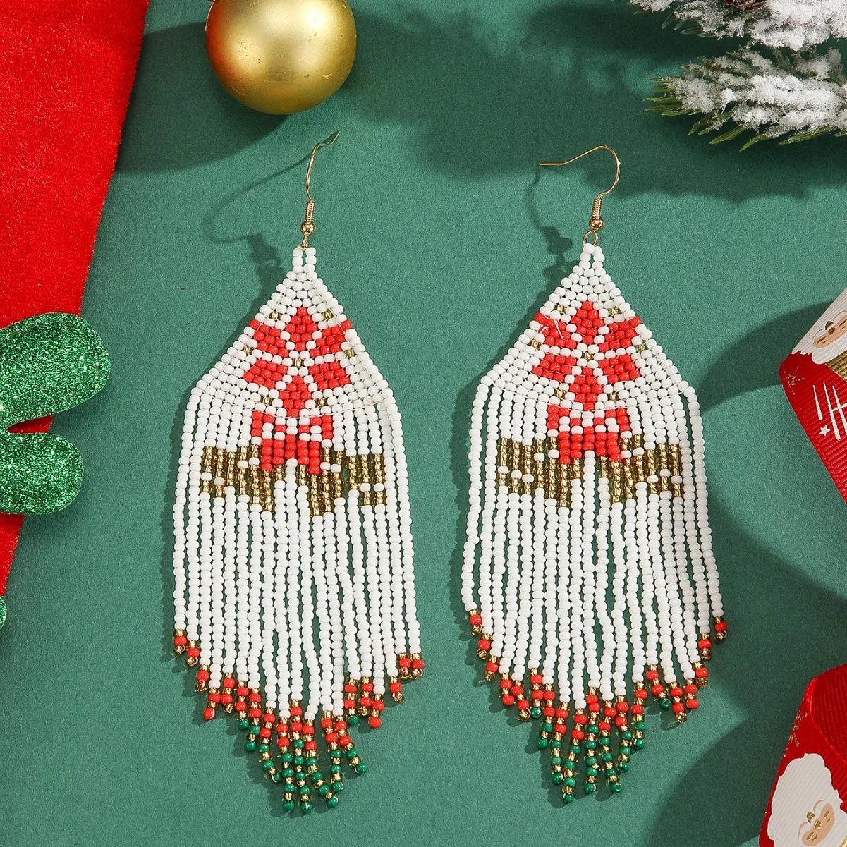 Rice bead earrings Tassel Originality Snowflake Design Christmas Hand knitting Bohemia Alloy Fashion Simple Beaded earrings