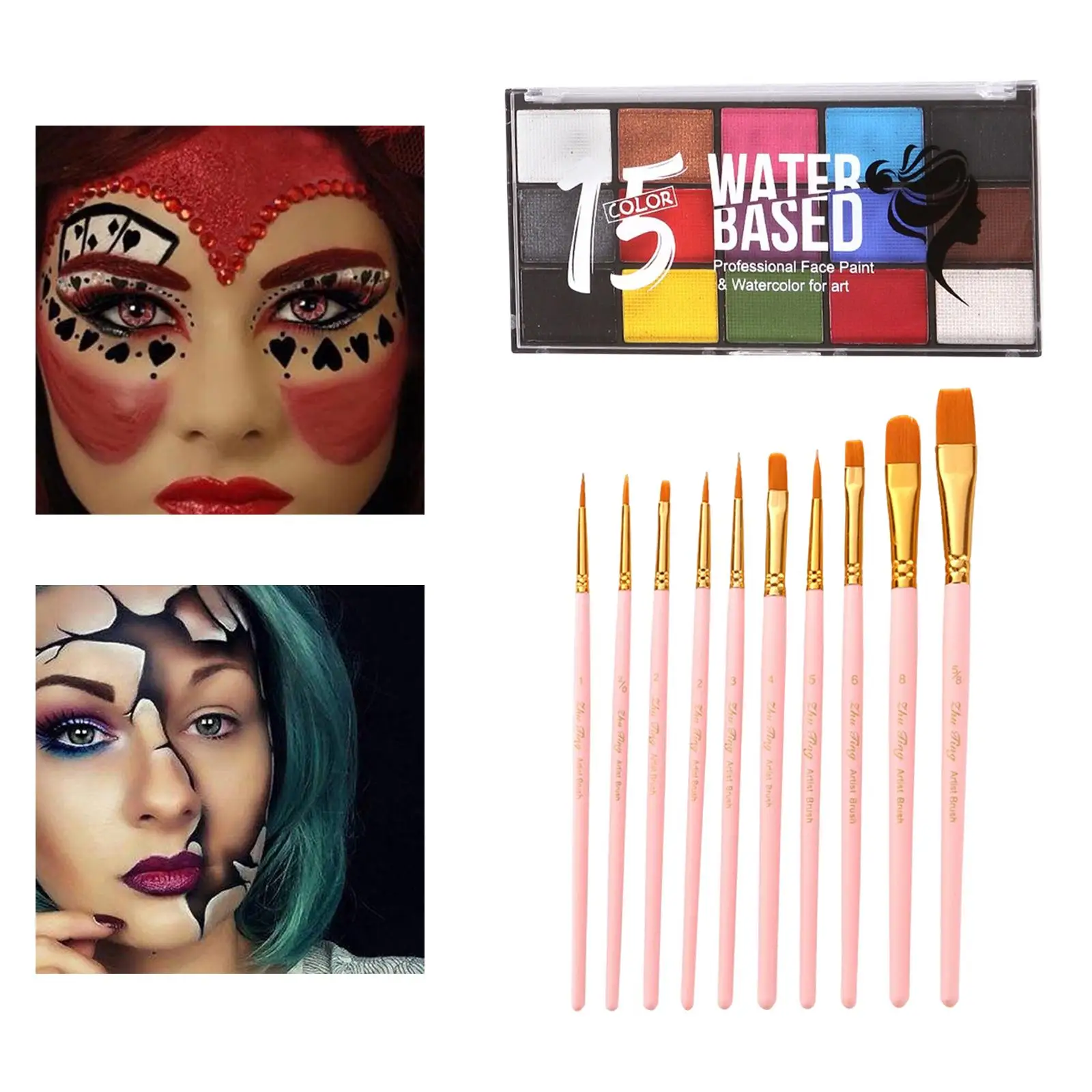 Make-Up Palet Met 10 Stuks Professionele Borstels Voor Cosplay Theater