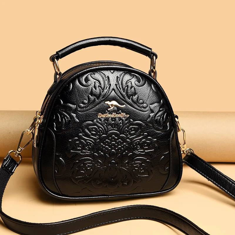 2024 New Embossed Versatile One Shoulder Messenger Handbag Minority High Sense Small Round Bag 21X8X19CM