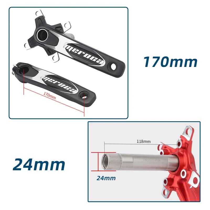 MEROCA Bicycle Crankset Chainwheel Hollow Integrated 104BCD MTB Bike 32/34/36/38T Sprocket 170mm Crank with Bottom Bracket