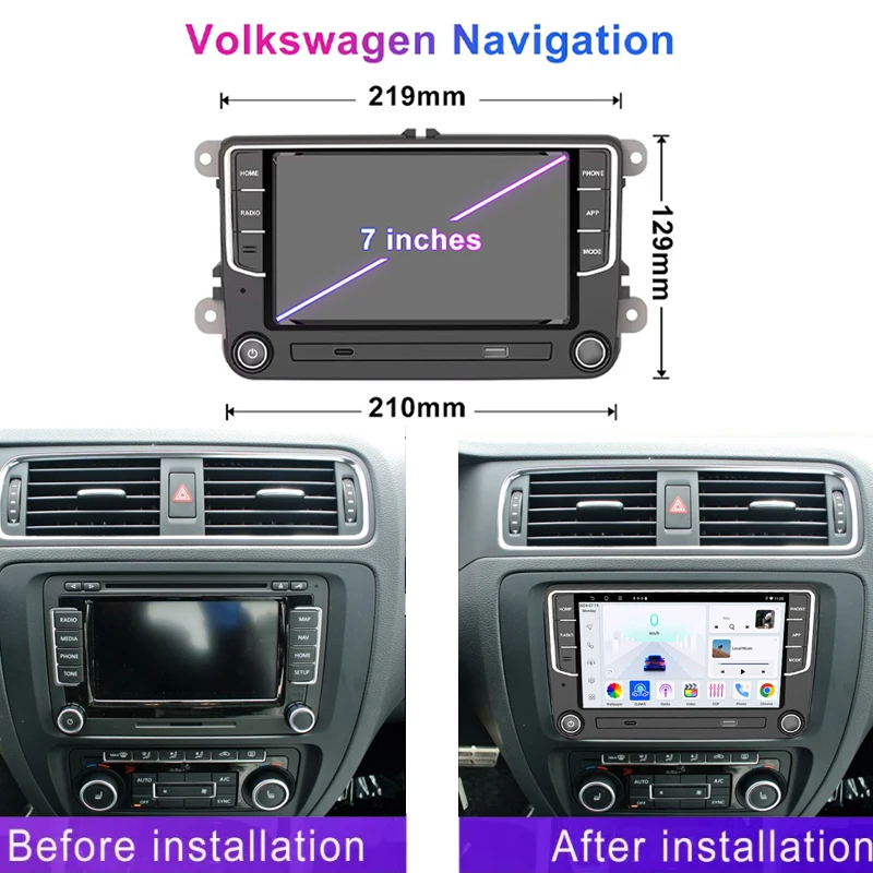 7" 4GB+64GB For VW Sagitar 2005-15 Car Radio Google Map Head Unit GPS Reversing Image Rear Camera Android 15 Auto