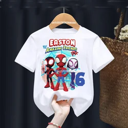 Spidey i jego niesamowici przyjaciele urodziny urodziny letni koszulka z krótkim rękawkiem Spiderman indywidualny nadruk imienia solenizant t-Shirt