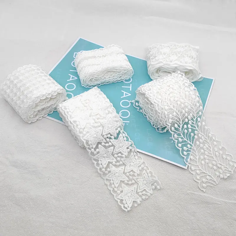 1 Meter Lace Trim Ribbon Milk Silk Vintage White Fabric Lace Wedding Decor Headgear DIY Fabric For Sewing Craft Supplies