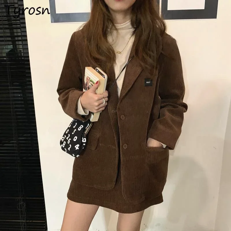 

Women Sets All-match Vintage Design Korean Fashion Loose Chic Spring Streetwear Tender Female High Waist Long Sleeve Daily Ins