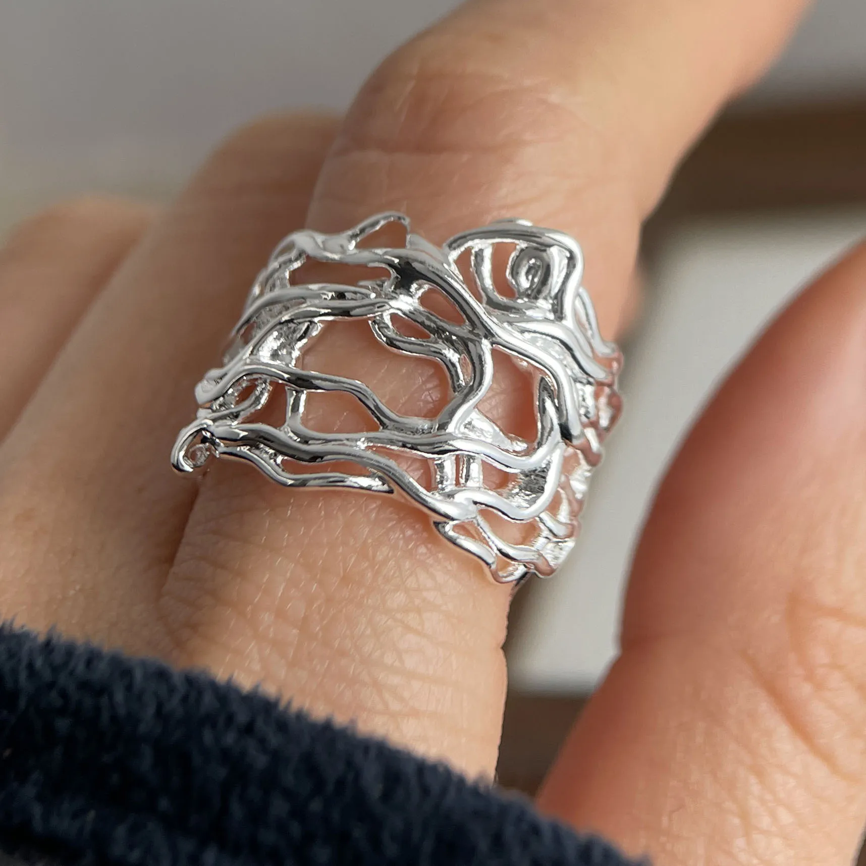 

925 Sterling Silver Finger Rings for Women Web Interline Couple Minimalist Ring Party Jewelry Gift Prevent Allergy