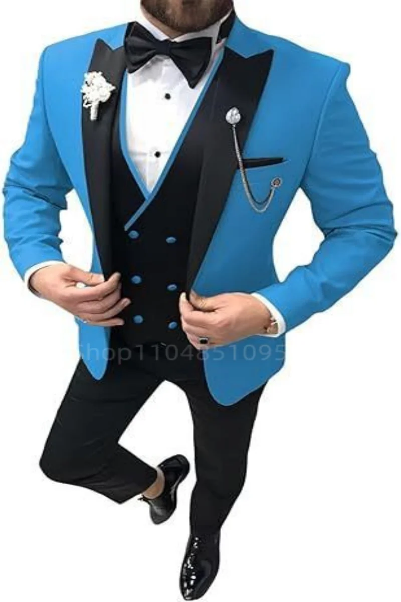 

Solid Formal 3 Pieces Men's Suit Slim Fit Elegant Groom Tuxedos Peak Lapel Wedding Business Party Suits Sets (Jacket+Vest+Pants)