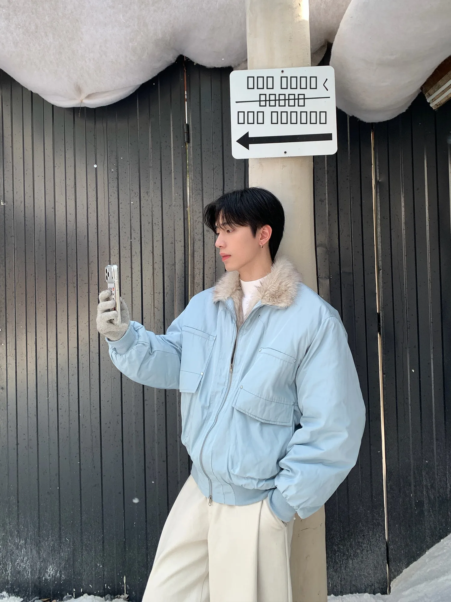 ONELYC1NS Thickened Jacket with Fur Collar Men's Winter Warm Cotton Coat Youth Casual Style Long Sleeve Zipper Closure