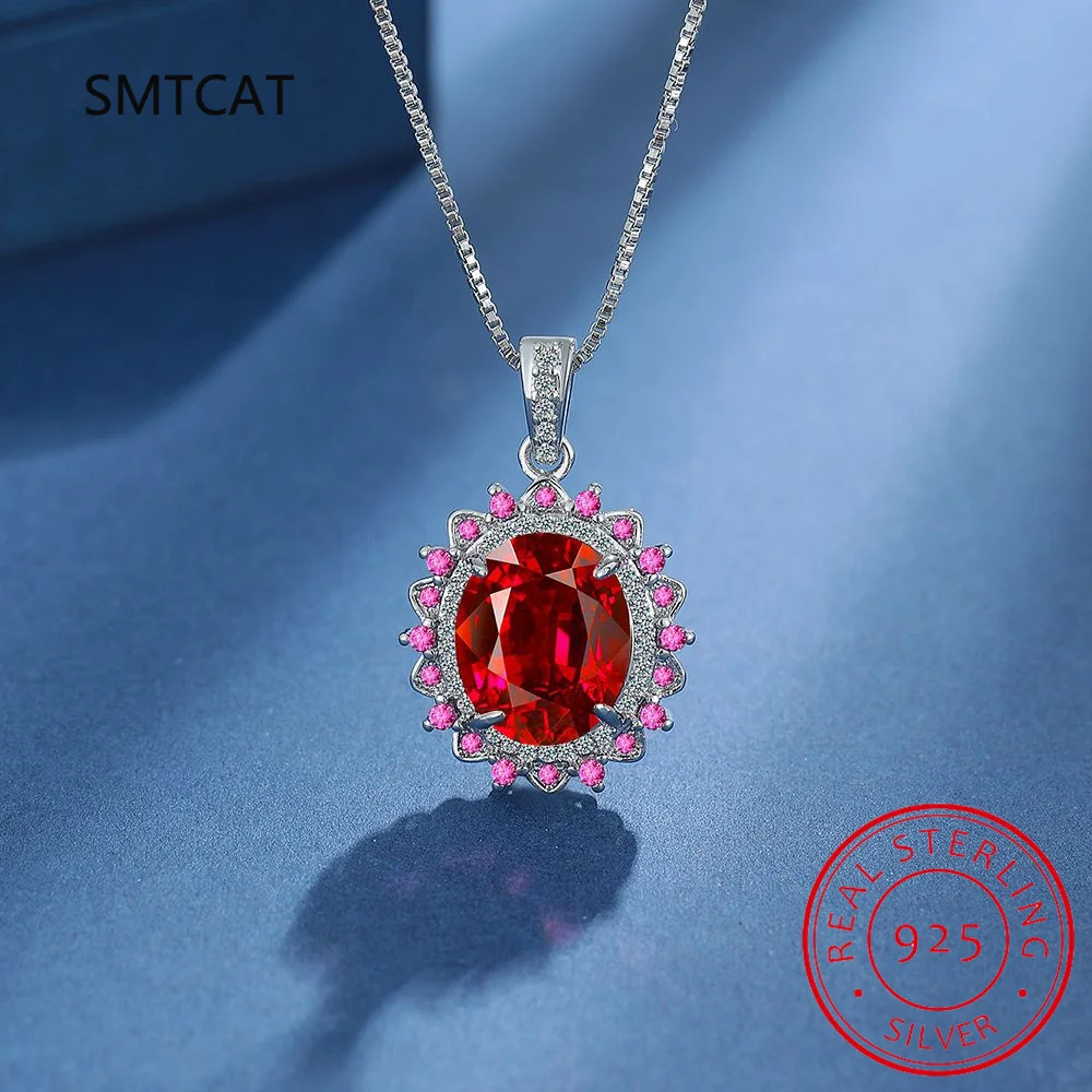 

3.6ct Oval Cut Created Red Ruby 925 Sterling Silver Pendant Necklace Colar de Prata for Woman Gemstone Jewelry Birthday Gift