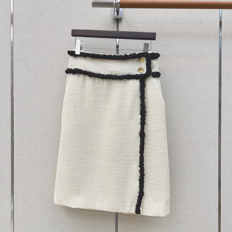 High-Waist Braided Midi Skirt with Contrast Trim & Slit