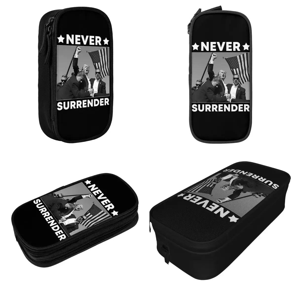 Trump Attempt Never Surrender Pencil Cases  Shot Pen Holder Bag Boys Large Storage School Supplies Zipper  Pouch