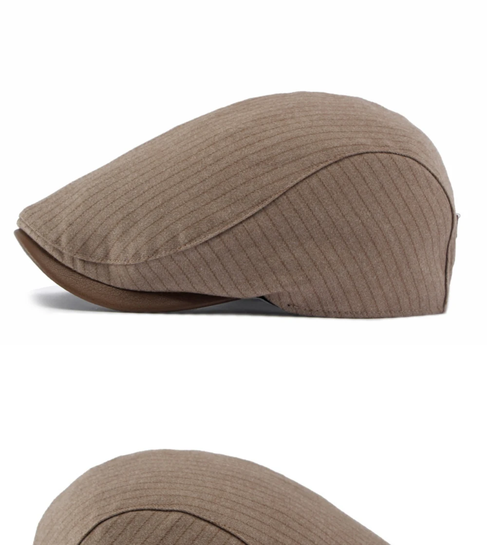 HT5156 Baskenmützen für Männer und Frauen, PU-Besatz, Künstler-Malermütze, Unisex Ivy Flachmütze, 2026 Neue Gestreifte Herbst-Winter-Baskenmützen – Detail 9