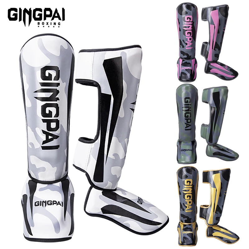 One Pair High-Quality PU Leather Boxing Shin Guards Ankle Protector MMA Muay Thai Training Leg Warmers Light Kicking Shin Pads