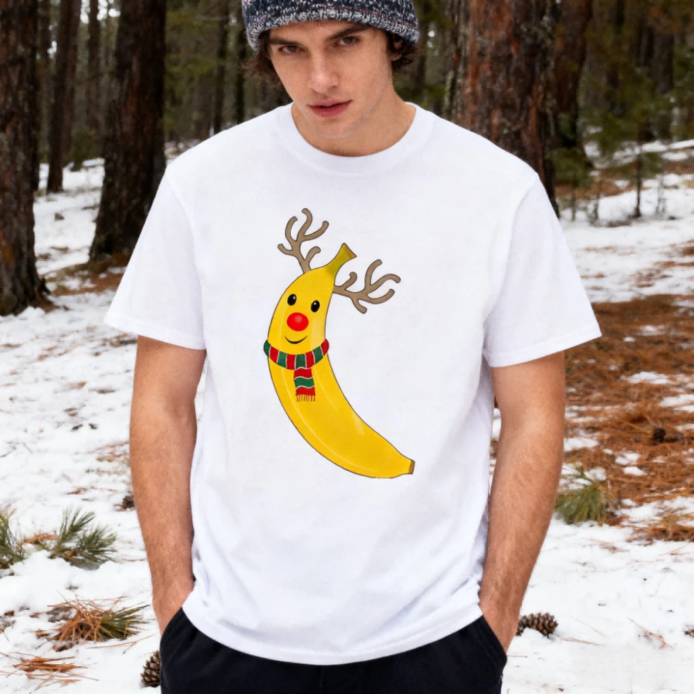 Christmas Reindeer Banana Scarf Funny Tshirt Merry Christmas Gift Mens T-Shirt Casual Festival Costumes Xmas Unisex Cotton Tops