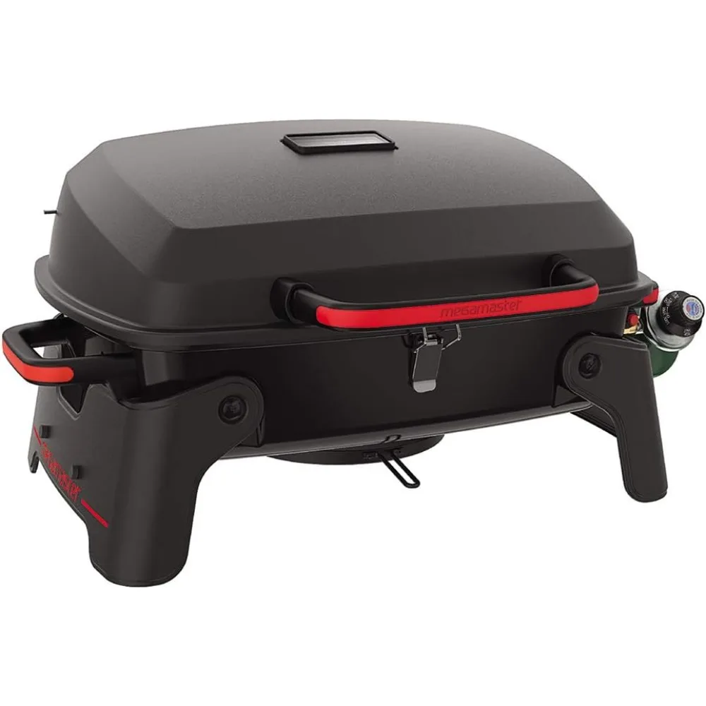 

820-0065C 1 Burner Portable Gas Grill for Camping,Outdoor Cooking, Outdoor Kitchen, Barbecue with Two Foldable Legs, Red + Black