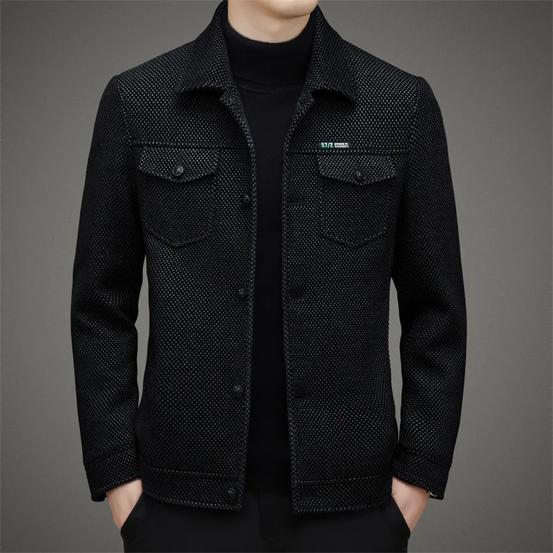 

Fashion Knitted Coats Spring Autumn Men's 2025 New Middle-aged Thickened Lapels Buttons Tops Business Gentleman Men Jackets1