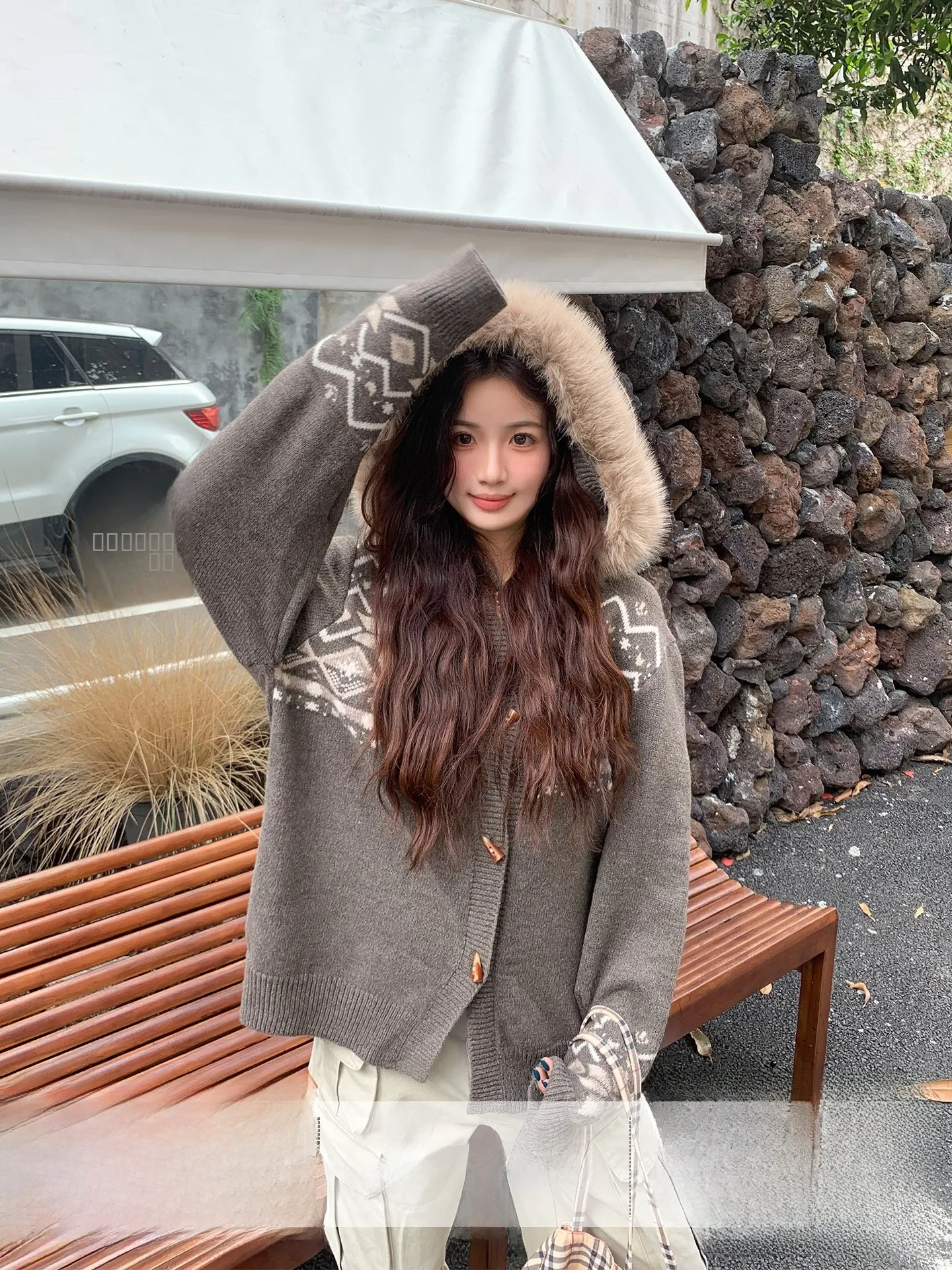 

Orange Tree Isle Button Knitted Sweater Coat Women's Loose Soft Plump Slimming Fur Collar Knitted Open Cardigan Casual Sle ...