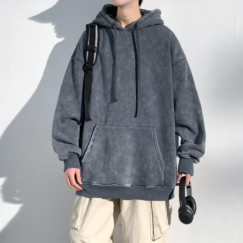 Men's New Autumn Fashion Handsome Hooded Loose Hoodie, Couple's Japanese Fresh Casual Solid Color Pullover Hoodie with Pockets