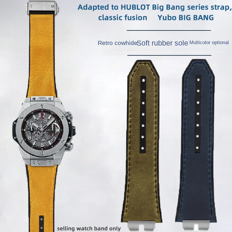 

441 Quick Release Watch Band Stainless Steel Metal Joint Rubber Strap Leather Watch Band For BIG BANG 421/411 HUBLOT 45mm Men’s