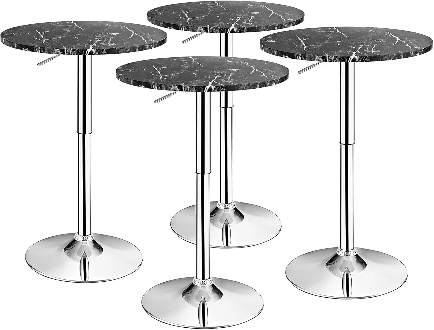 

Round Pub Table Height Adjustable, 360° Swivel Cocktail Pub Table With Sliver Leg And Base For Home Bar Table (4, Black)