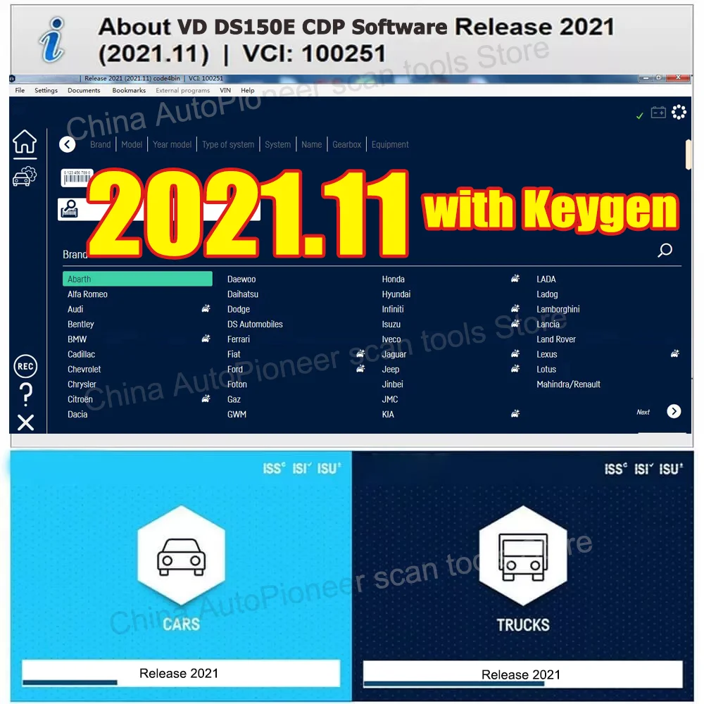 New Arrival 2021.11 with Keygen on Cd/ Dvd Disk for Tnesf Delphis Orpdc Vdijk Autocoms Pro Vd Ds150e Cdp Test Car Truck