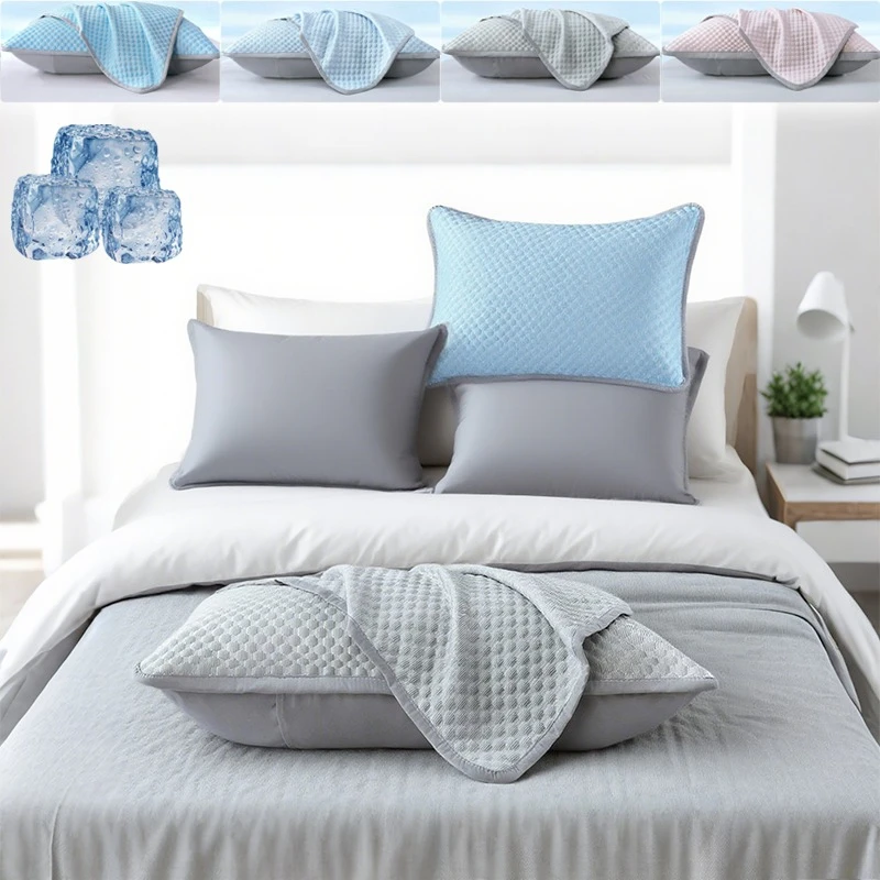 

Summer Ice Silk Pillowcase SolidColor Cool Breathable Washable Air Conditioning Pillow Case for Sleeping Use Without Pillow Core