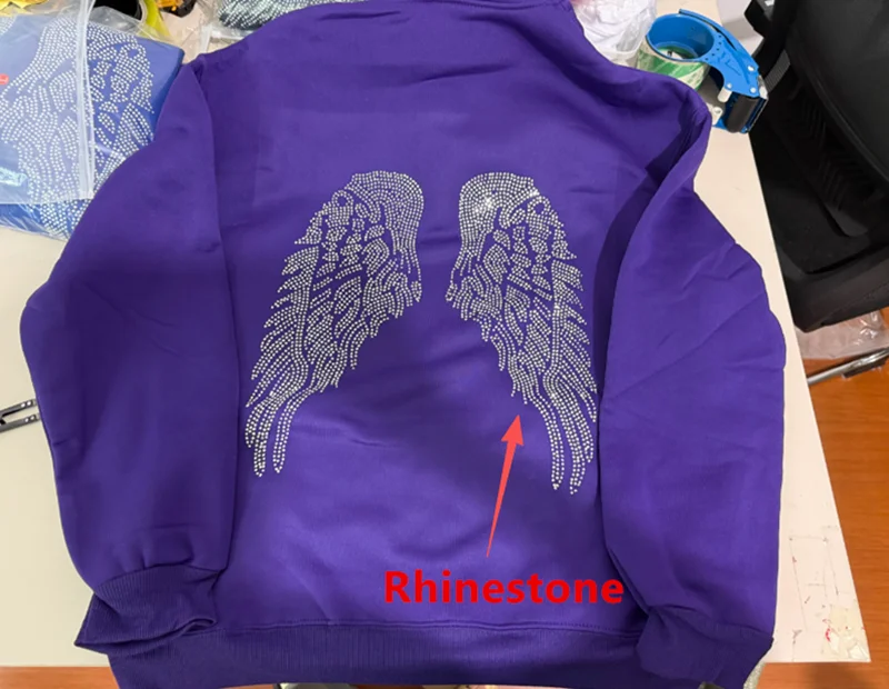 Leisure Spring and Autumn Sweater Wing Print and Hot Rhinestone Two Styles Women's Long-sleeved Pullover Hoodie