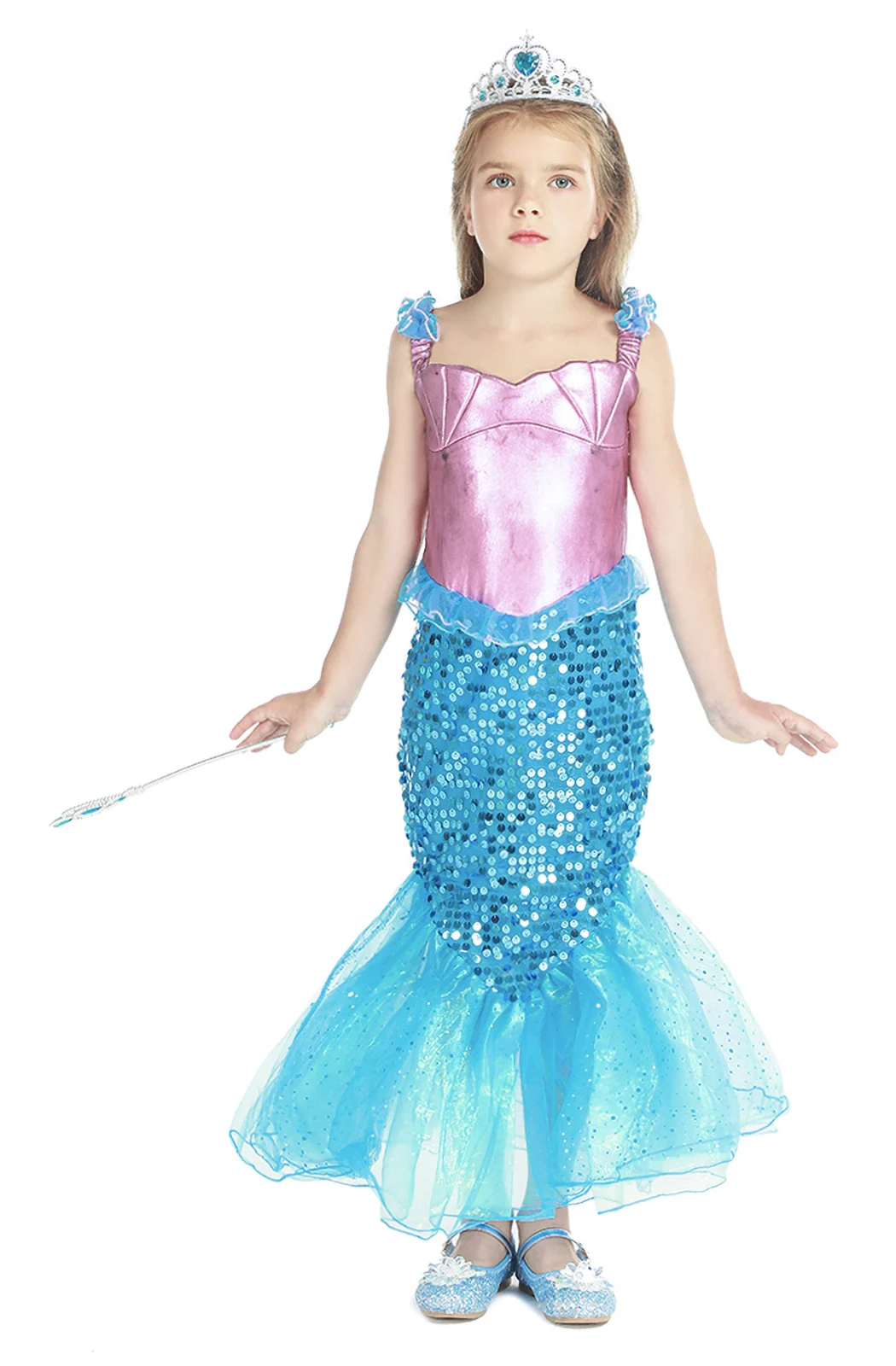 Jurebecia-Disfraz de sirena para niña pequeña, traje de princesa, accesorios de lentejuelas, juego de simulación, regalo de cumpleaños y Halloween