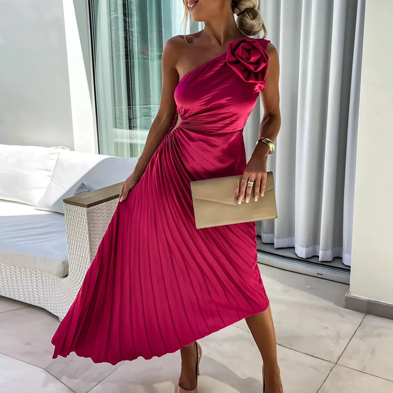 Womens Sexy Slash Neck Irregular Pleated Dress Spring Off Shoulder Batwing Sleeve Party Dress Summer Backless Loose Long Dresses