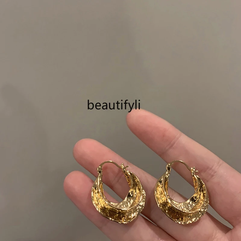 French fashion metal pleated earrings circle niche design new trend cold wind women