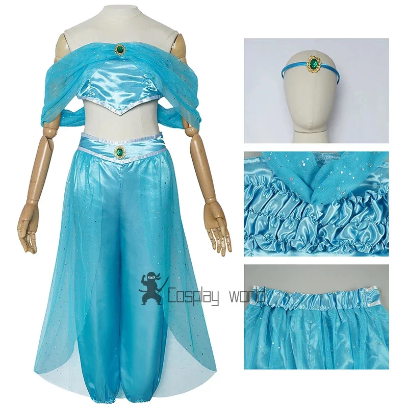 Costume da principessa Jasmine per ragazze in stile arabo, per bambini, Jasmine, cosplay, lampada magica, storia, gioco di ruolo, abbigliamento da spettacolo, set di abiti da festa