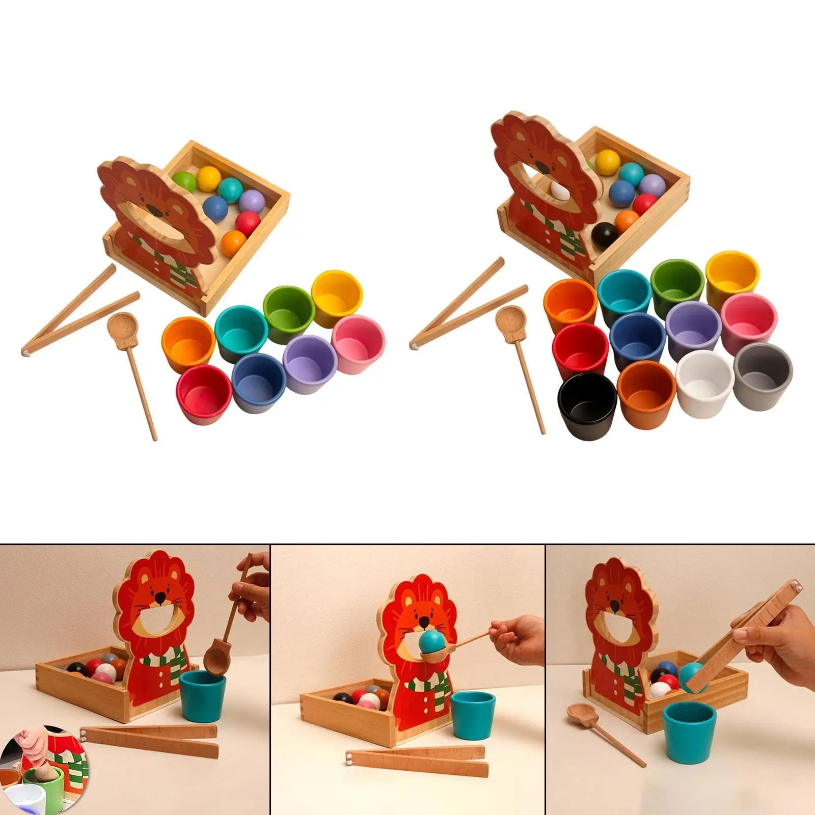 Bolas en tazas Bola de clasificación de color arcoíris en taza, motor fino, clasificación y conteo de colores, juguete de bola de arcoíris de madera para bebés y niños