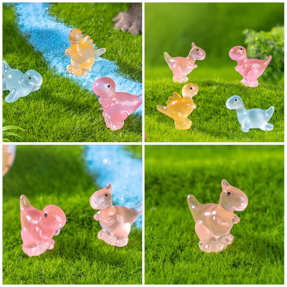 8Pcs Glow in The Dark Mini Resin Dinosaur Figures for Fairy Gardens Terrariums Aquariums Nighttime Decor Dinosaur Garden Decor