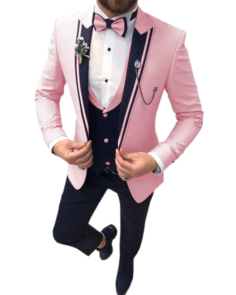 

Fashion Slim Suit 3 Pieces Mens Suits Peak Lapel Business Wedding Party Jacket Vest & Pant