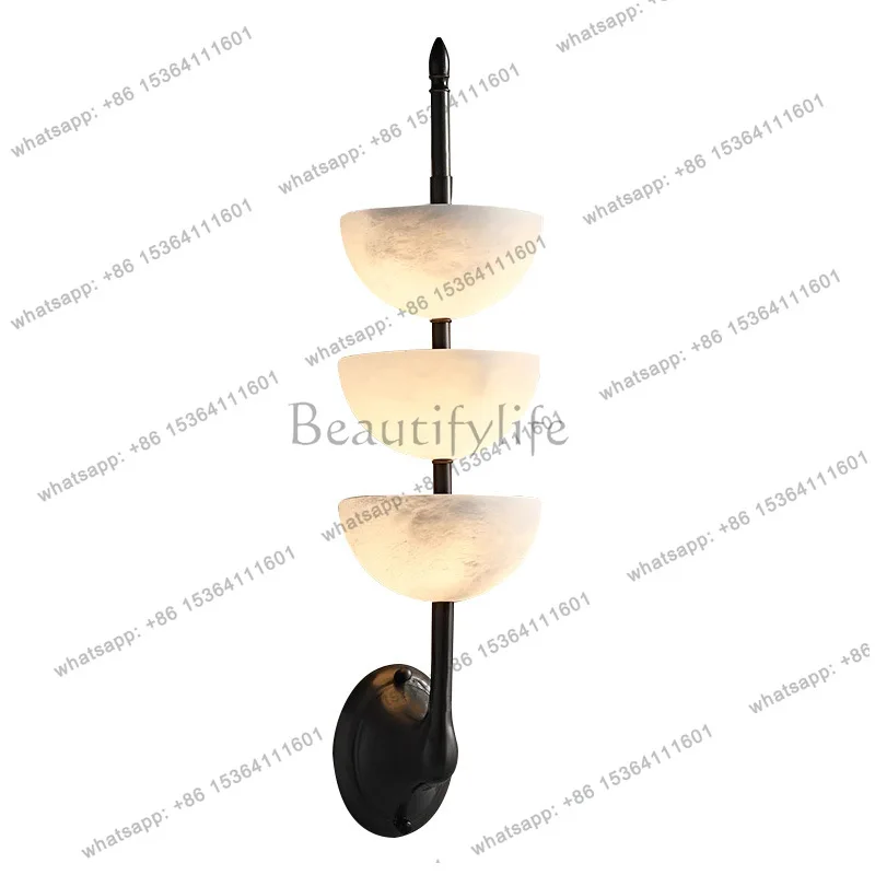 Cross-border marble all-copper modern light luxury French living room background wall luminous object
