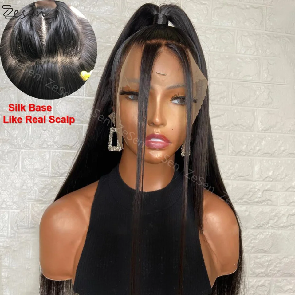 

Long Synthetic Straight Lace Front Wig Black Colores Silk Base Frontal Wigs For Women With Natural Hairline Heat Resistant Daily