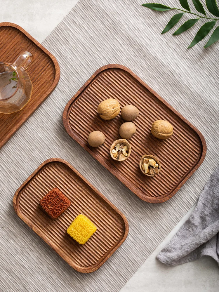 Solid Wood Tea Tray Water Cup Tray Desk Coaster Household Dining Table Dim Sum Plate Japan Style Multi Function Storage Tray