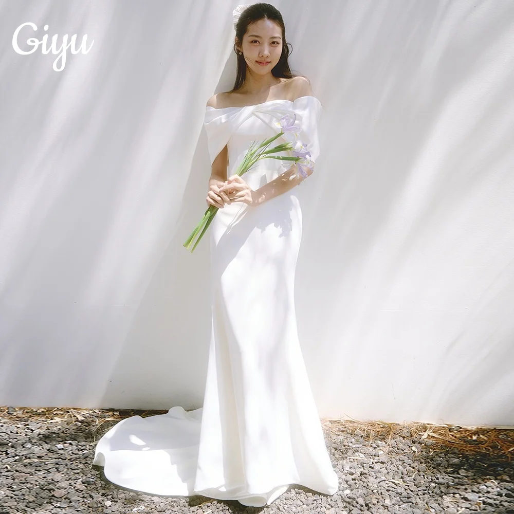

Giyu New Customized Modern Off Shoulder Mermaid Wedding Dresses Bow Strap Korea Photoshoot 웨딩드레스 Bridal Gown Court Train 2025