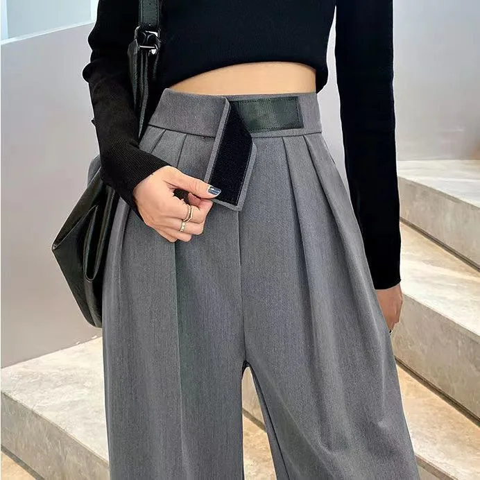 Coffee  Suit Pants for Women in Spring and Summer High Waist Draping Extended Slimming Straight Loose Casual Wide Legs