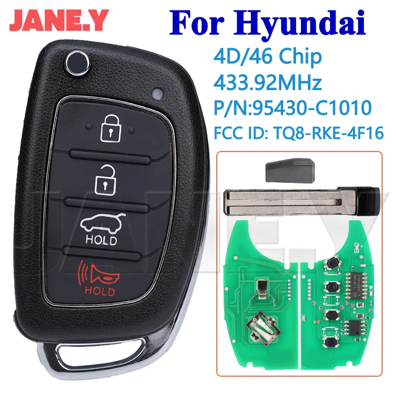 Auto Smart Remote Key For Hyundai Sonata 2014 2015 2016 2017 2018 95430-C1010 FCC ID TQ8-RKE-4F16 ID46/4D60 Chip 433MHz Flip Fob