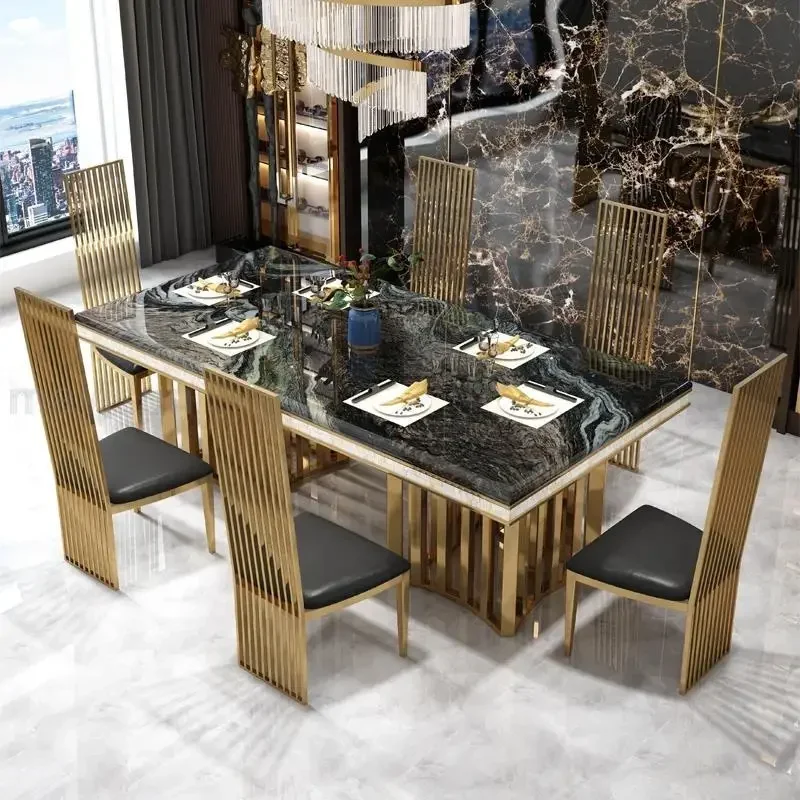 Luxury White Marble Dining Table And Chair Combination Rectangular Kitchen Tables Italian Type Mesa De Comedor Large Furniture