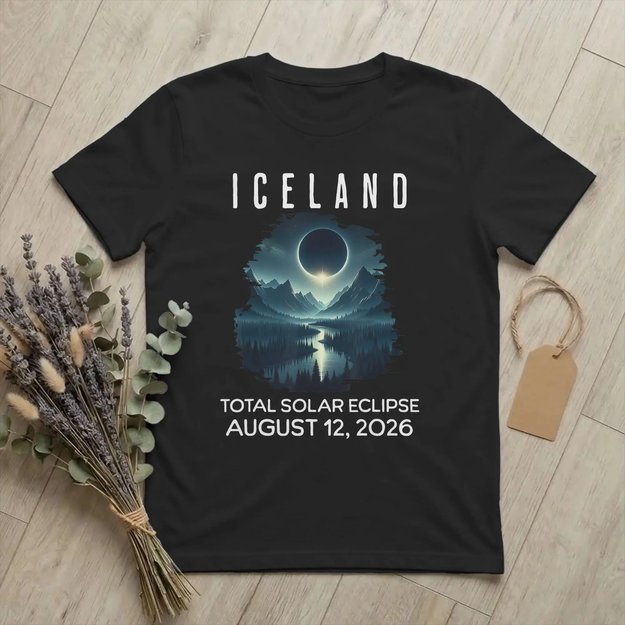 Men's T-Shirt Iceland Total Solar Eclipse 2026 August Cotton Tee Shirt Short Sleeve Mountains T Shirts O Neck Tops New Arrival