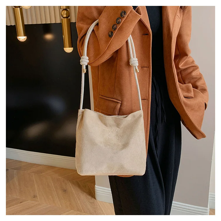 Suede Handbag Casual Rope Buckle Design Multicolor Shoulder Bag Adjustable Straps Tote Crossbody Bucket Bags Женская сумка bolso