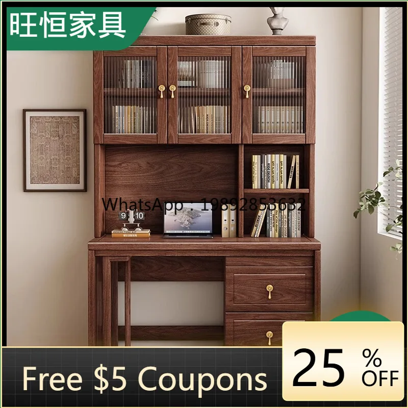 

LYY New Chinese Style Bookshelf Integrated Desk Bookcase Modern Simple Corner Solid Wood Black Walnut Writing